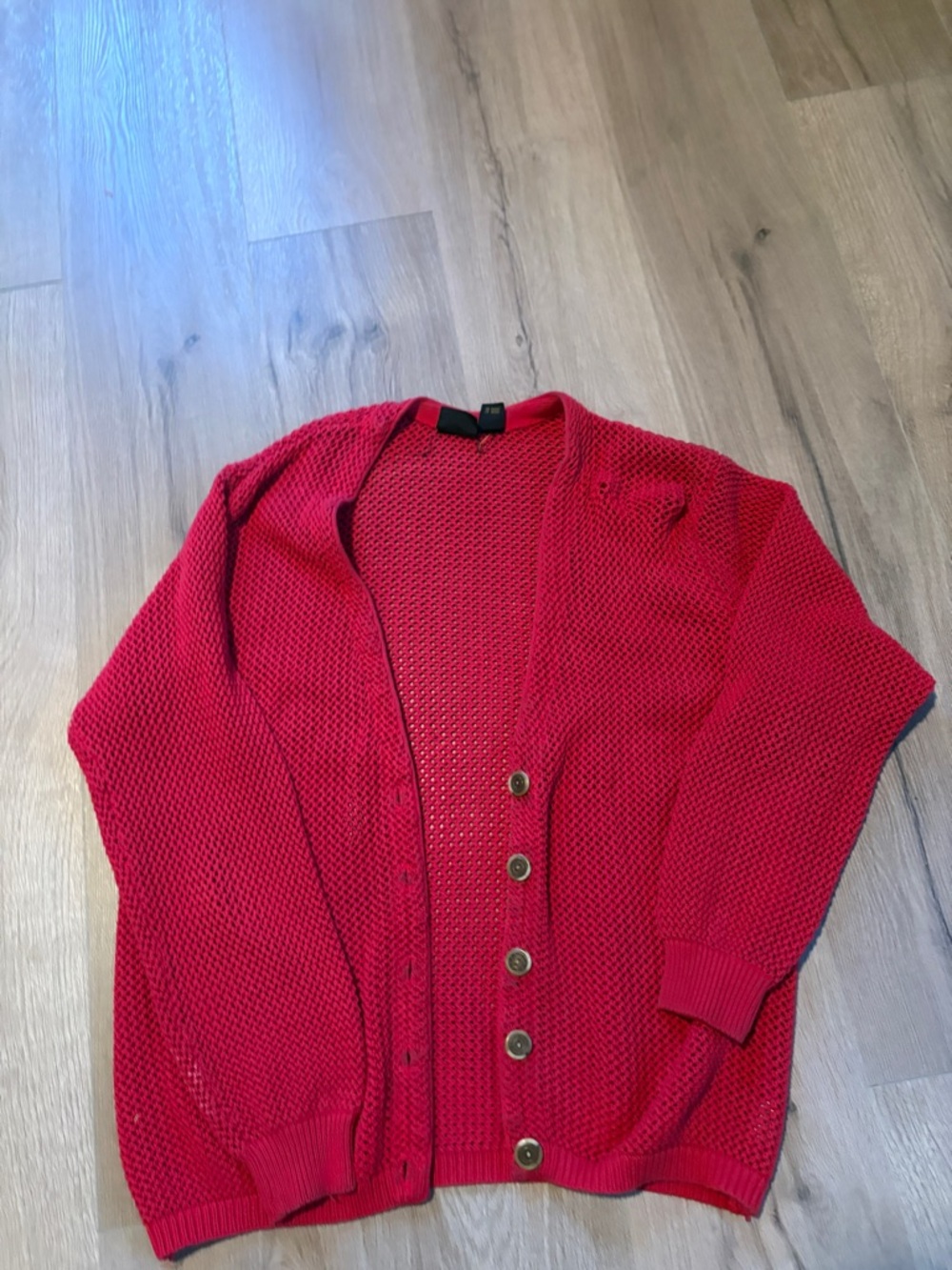 Red Textured Button-Front Cardigan Sweater
